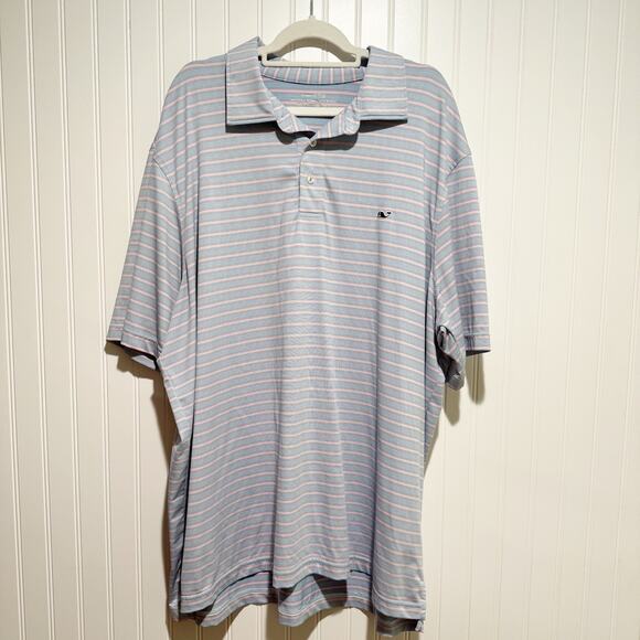 Vineyard Vines Other - Vineyard Vines Striped On The Go Sankaty Polo Shirt Blue Pink Mens 2X Tall